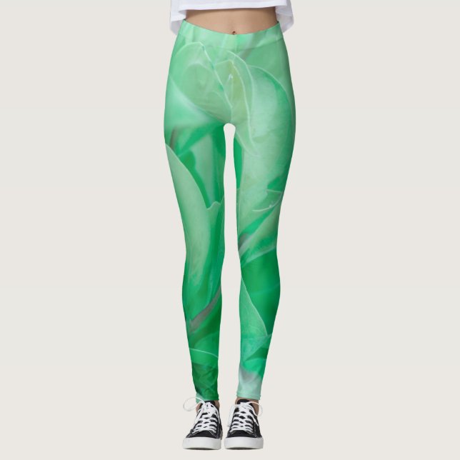 Blek Grönt Löv Plant Pastel Färg Leggings (Framsida)