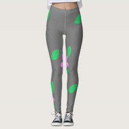 Blek Grönt Löv Rosa Flower Sketch Leggings