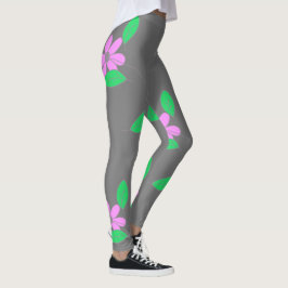 Blek Grönt Löv Rosa Flower Sketch Leggings