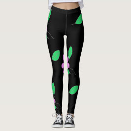 Blek Grönt Löv Rosa Flower Sketch Leggings