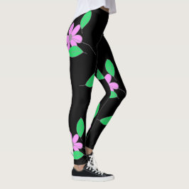 Blek Grönt Löv Rosa Flower Sketch Leggings