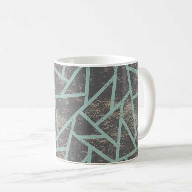 Blek grönt och grått mosaic mönster kaffemugg (Framsida höger)