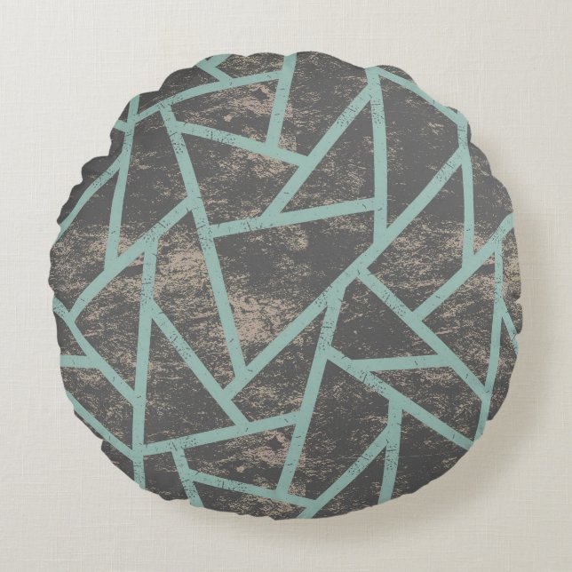 Blek grönt och grått mosaic mönster rund kudde (Framsidan)
