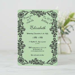 Blek Grönt och svart botanisk Blommigt 30års födel Inbjudningar