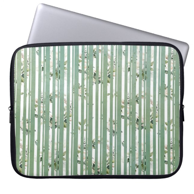 Blek grönt rand och muterade blommigtar laptop fodral (Framsidan)