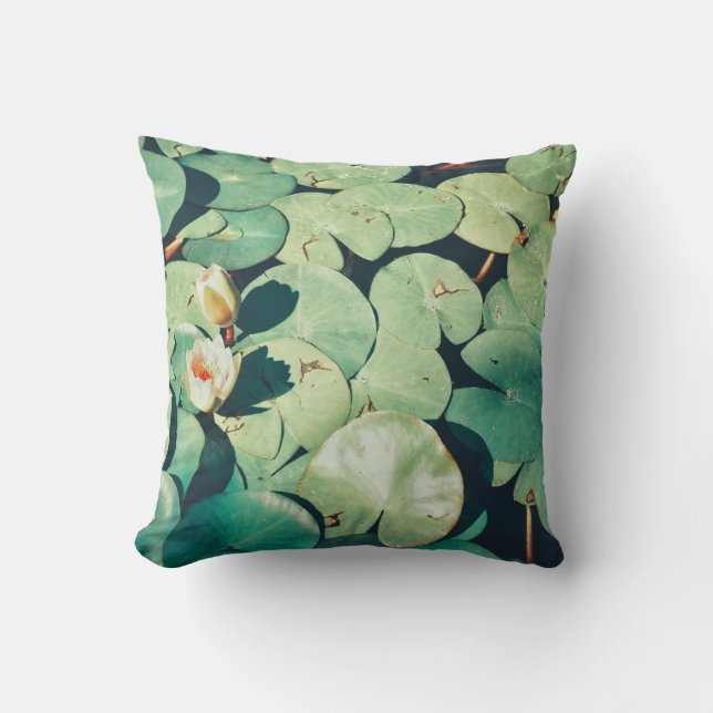 Blek Grönt Vatten Lily Plants Cushion Dekorativ ku Kudde (Framsida)