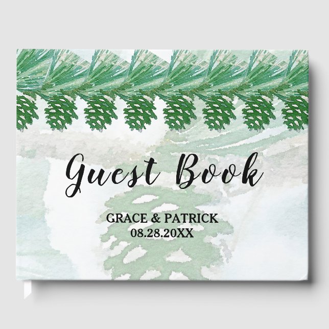 Blek Grönt Winter Cone Watercolor Möhippa Gräs Gästböcker (Framsida)