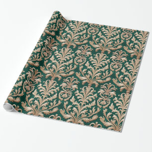 Blek Guld Blommigt Damask Forest Grönt Velvet Presentpapper