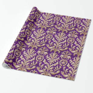 Blek Guld Blommigt Damask Royal Lila Velvet Presentpapper