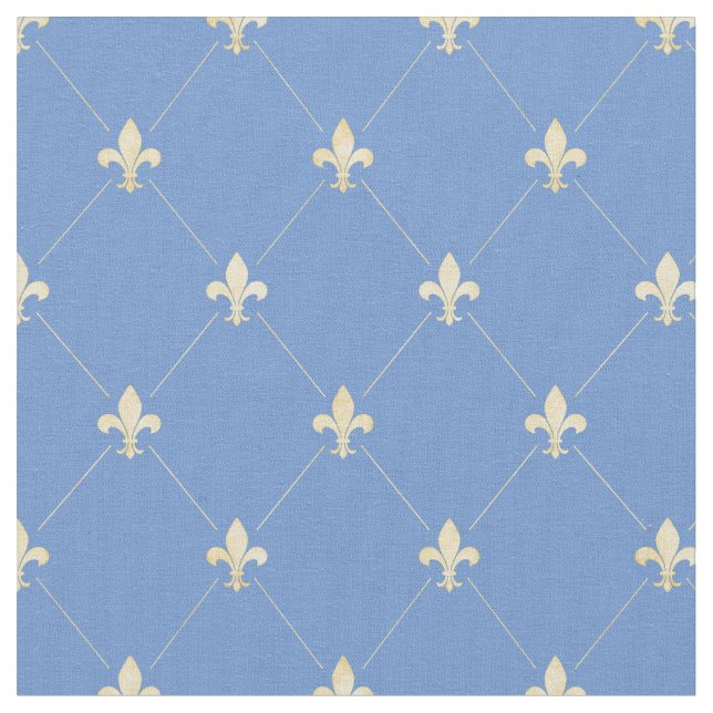 Blek Guld Fleur-de-Lis (liten ) Blue Tyg (Närbild)