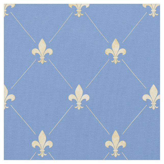 Blek Guld Fleur-de-Lis (medel) Blue Tyg (Närbild)