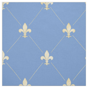 Blek Guld Fleur-de-Lis (stor  blått) Tyg