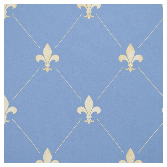 Blek Guld Fleur-de-Lis (stor  blått) Tyg (Provkarta)