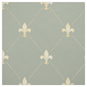 Blek Guld Fleur-de-Lis (stor Grönt) Tyg