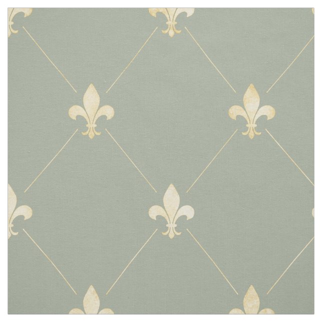 Blek Guld Fleur-de-Lis (stor  Grönt) Tyg (Provkarta)