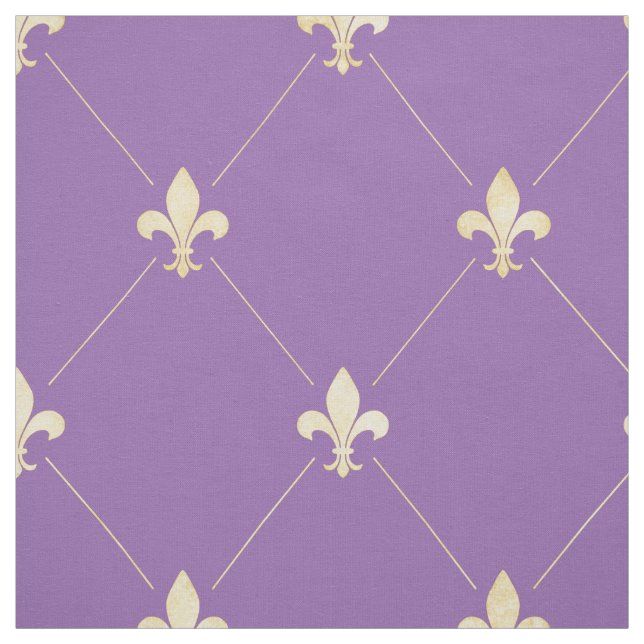 Blek Guld Fleur-de-Lis (stor  Lila) Tyg (Provkarta)
