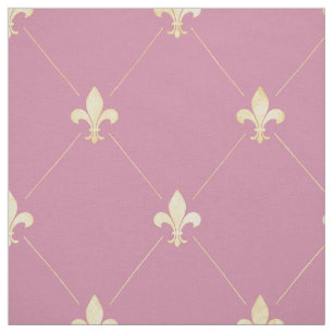 Blek Guld Fleur-de-Lis (stor  Rosa) Tyg