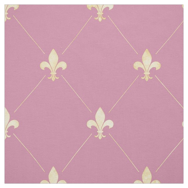 Blek Guld Fleur-de-Lis (stor  Rosa) Tyg (Provkarta)