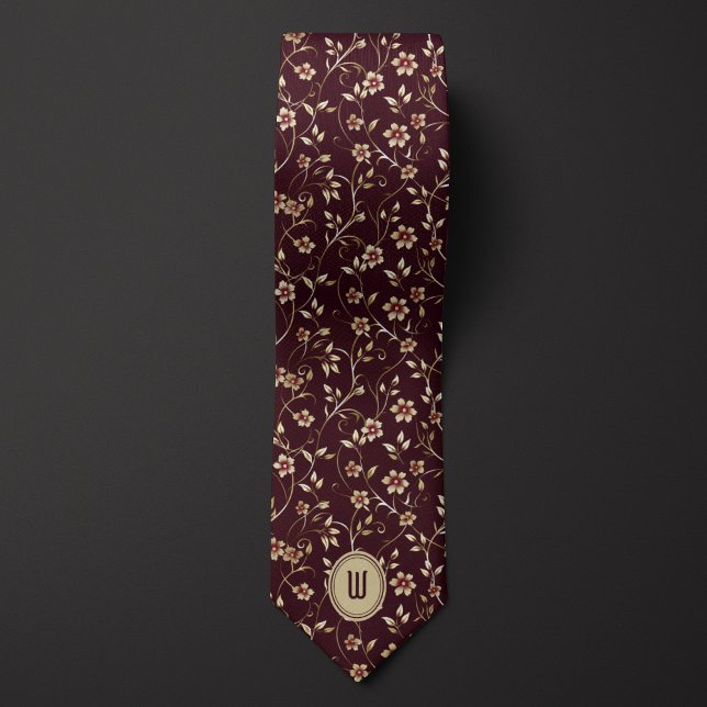 Blek Guld Flowers on Chocolate Burgundy Monogram Slips (Skapare uppladdad)