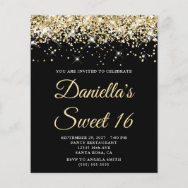 Blek Guld Glitter Black Sweet 16 BUDGETinbjudan