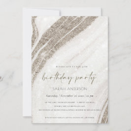 Blek Guld marble Agate any age Birthday Inbjudan