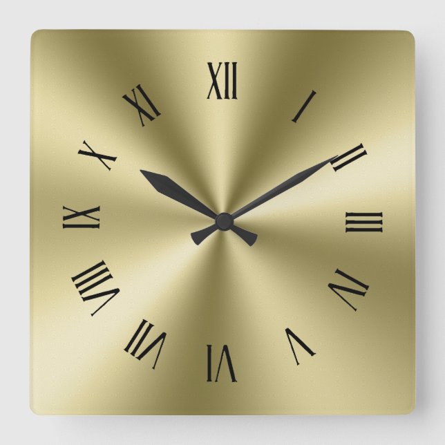 Blek Guld Shiny Metallic Struktur Roman Numerals Fyrkantig Klocka (Framsida)
