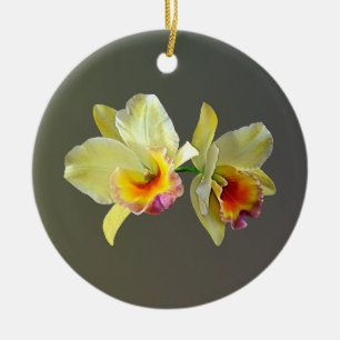 Blek Gult Cattleya Orchids Ceramic Ornament