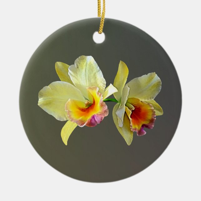 Blek Gult Cattleya Orchids Ceramic Ornament (Framsidan)