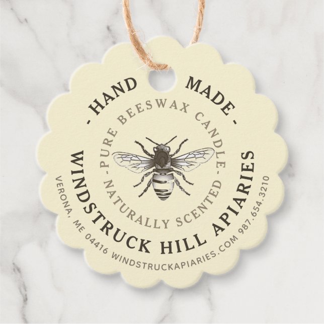 Blek gult daety scallop BEESWAX CANDLE Märkre Gåvor Etiketter (Framsida)