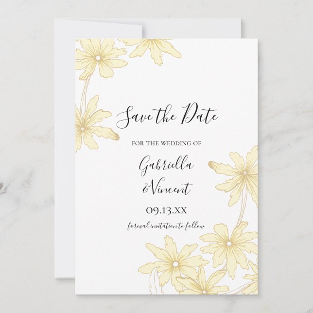 Blek Gult Daisy Bröllop spara datum Datumet (Framsida)