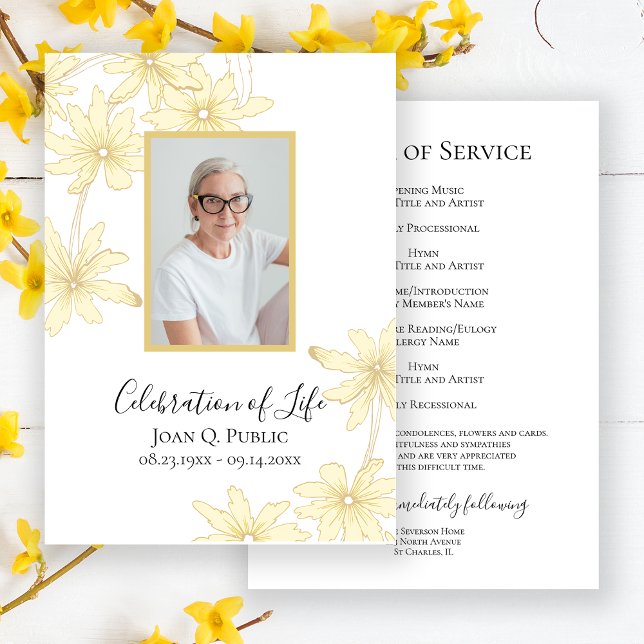 Blek Gult Daisy Flowers Funeral Service Program (Skapare uppladdad)