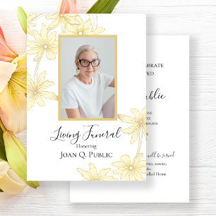 Blek Gult Daisy Flowers Living Funeral Party Inbjudningar