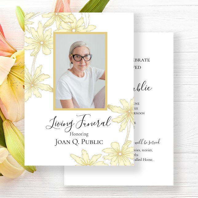 Blek Gult Daisy Flowers Living Funeral Party Inbjudningar (Skapare uppladdad)
