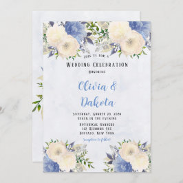 Blek Gult Dusty Blue Botanical Peony Bröllop Inbjudningar