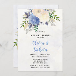 Blek Gult Dusty Blue Peony Blommigt Par Shower Inbjudningar