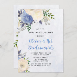 Blek Gult Dusty Blue Peony Bridesmaids Luncheon Inbjudningar