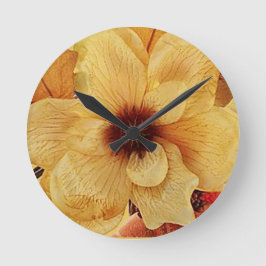 Blek Gult Flower Ansikte Kitchen Clock Rund Klocka