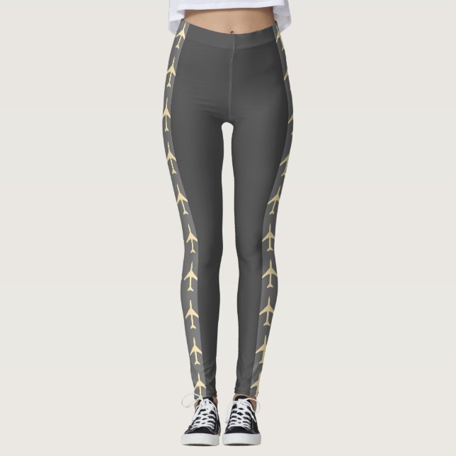 Blek Gult Flygplan Flygplan Aviation Fly Airways Leggings (Framsida)
