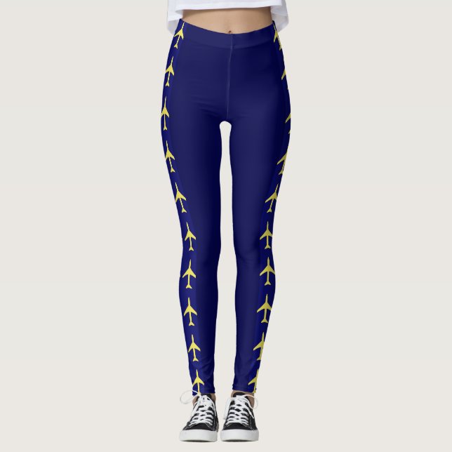 Blek Gult Flygplan Flygplan Aviation Fly Airways Leggings (Framsida)