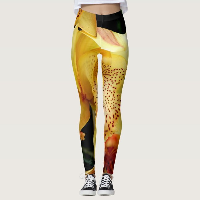Blek Gult Kymbidium Orchid Leggings (Framsida)