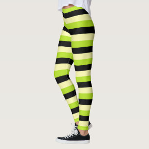 Blek - gult, limefruktgrönt och svartrandar leggings