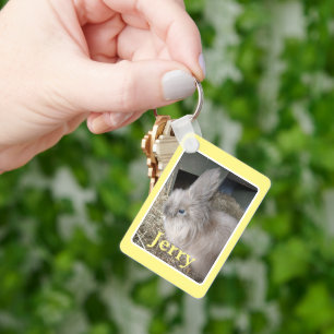 Blek Gult Pet Rabbit Namn och Photo Nyckelring