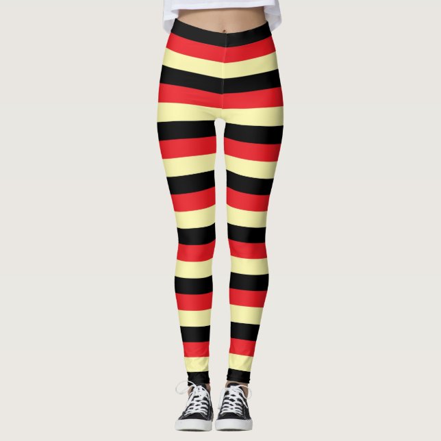 Blek Gult, svart och röd Rand Leggings (Framsida)