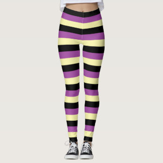 Blek Gult, Svarta och Lila Rand Leggings