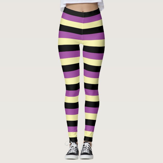 Blek Gult, Svarta och Lila Rand Leggings (Framsida)