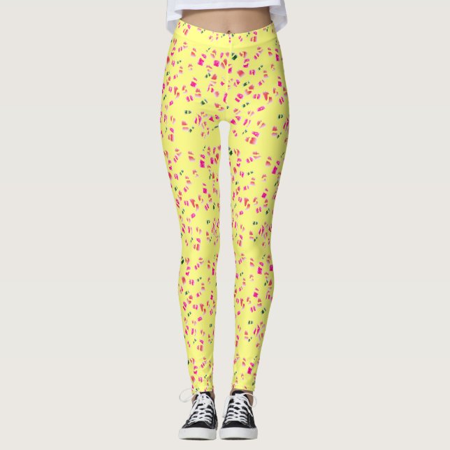 Blek kräm citron med liten mönster i mistrosa leggings (Framsida)