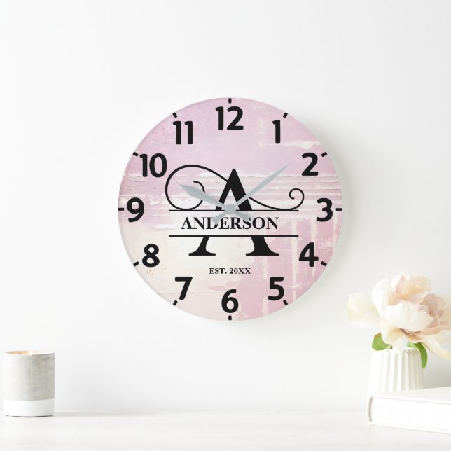 Blek Lavender Distress A Monogram Stor Klocka (Hem)