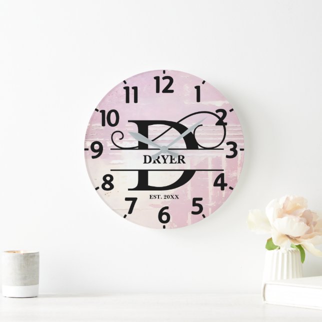 Blek Lavender Distress D Monogram Stor Klocka (Hem)