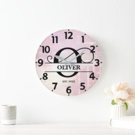 Blek Lavender Distress O Monogram Stor Klocka