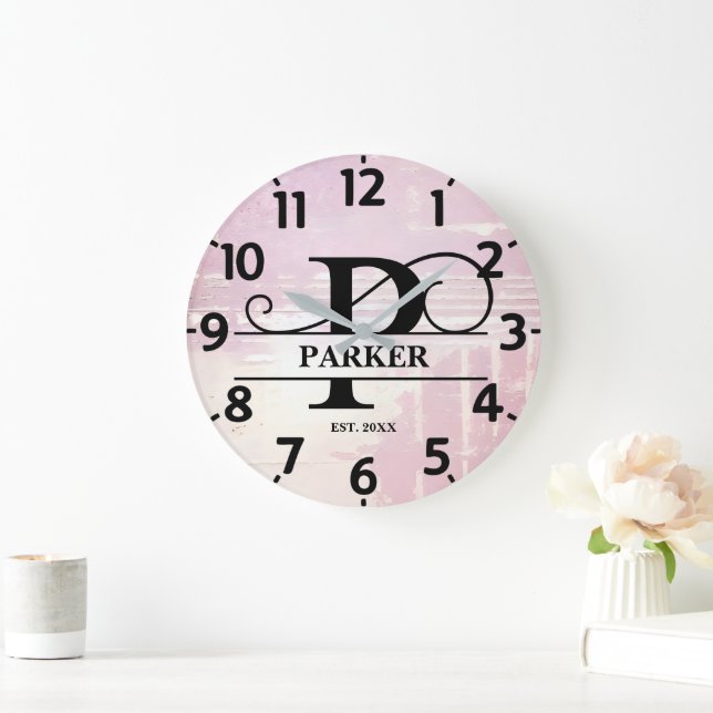 Blek Lavender Distress P Monogram Stor Klocka (Hem)